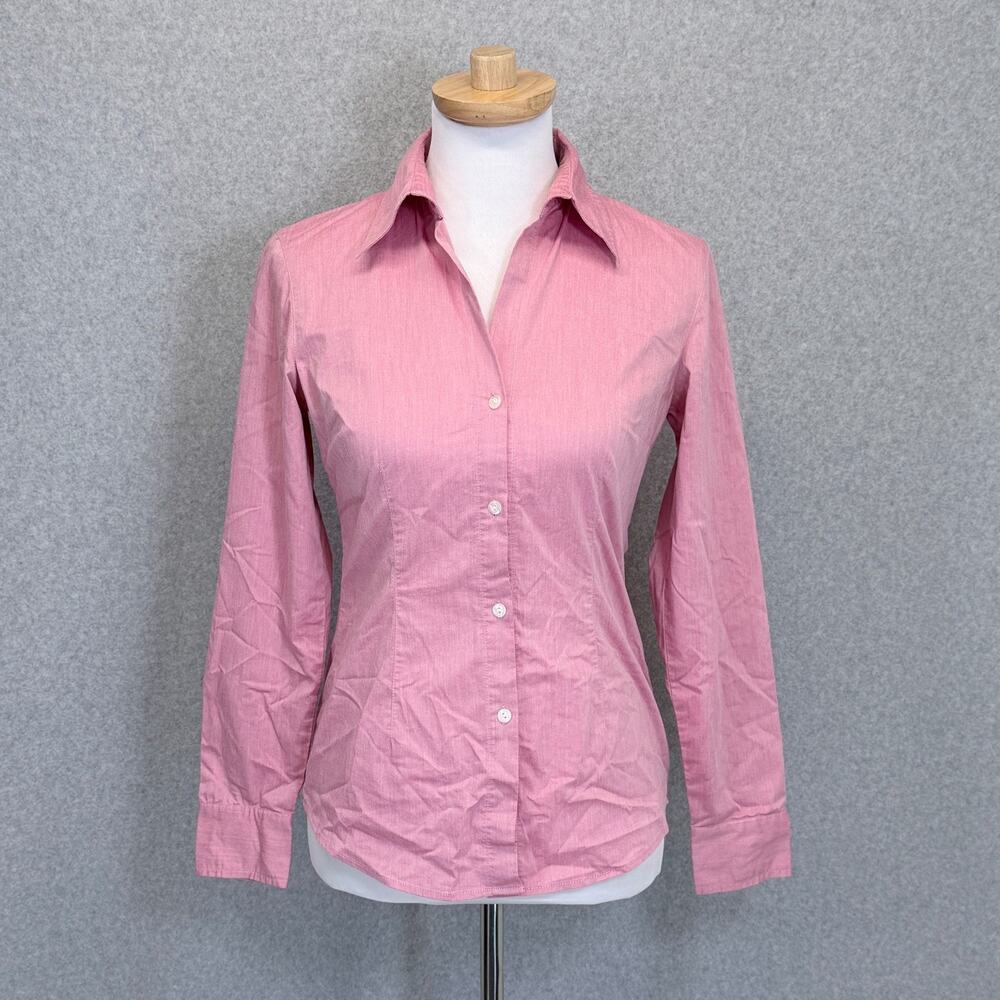 NEW YORK & COMPANY Women's Pink XS CITYSTRETCH Cotton Blend Button-Up Top
